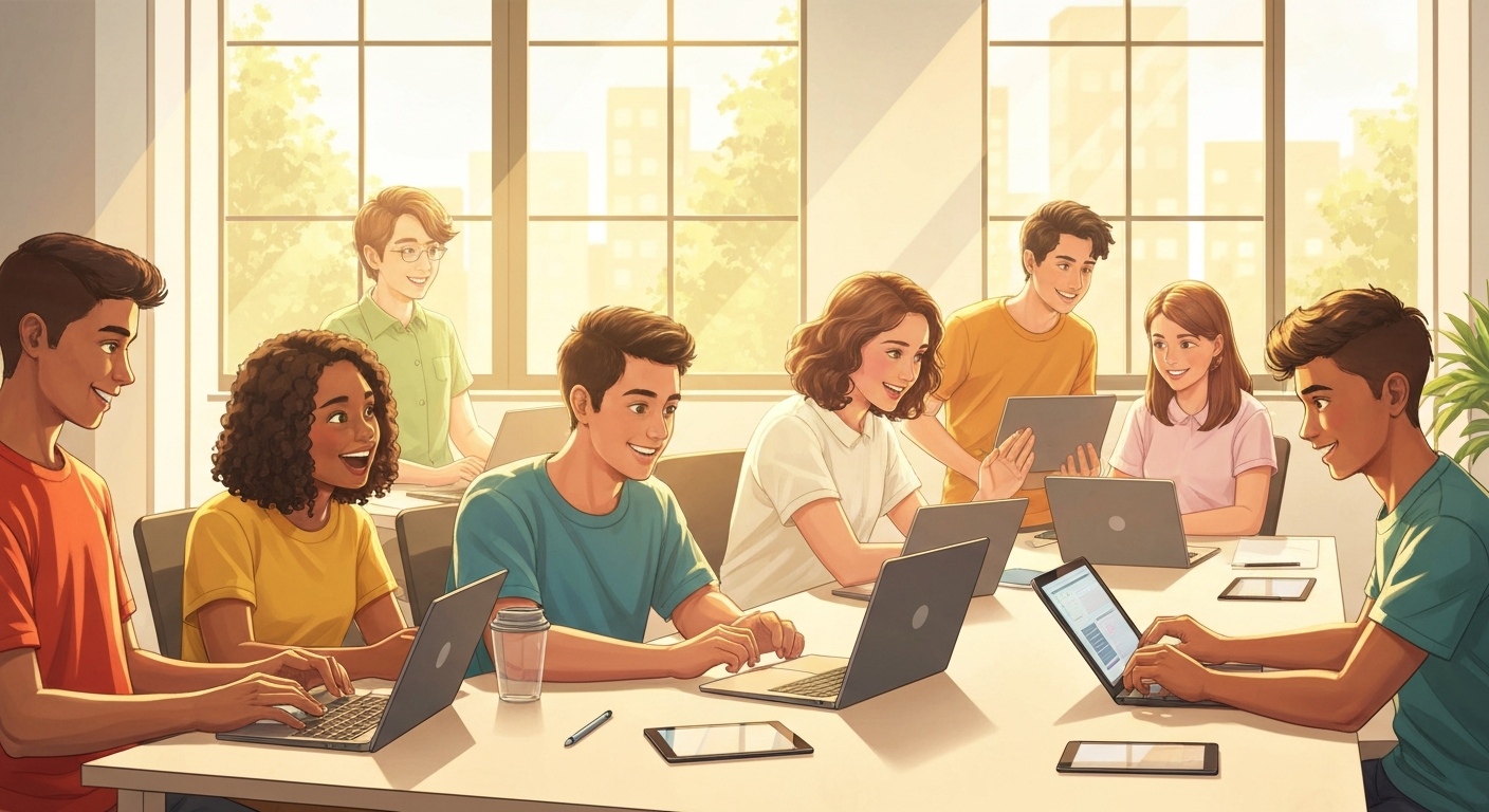 Students learning to code together